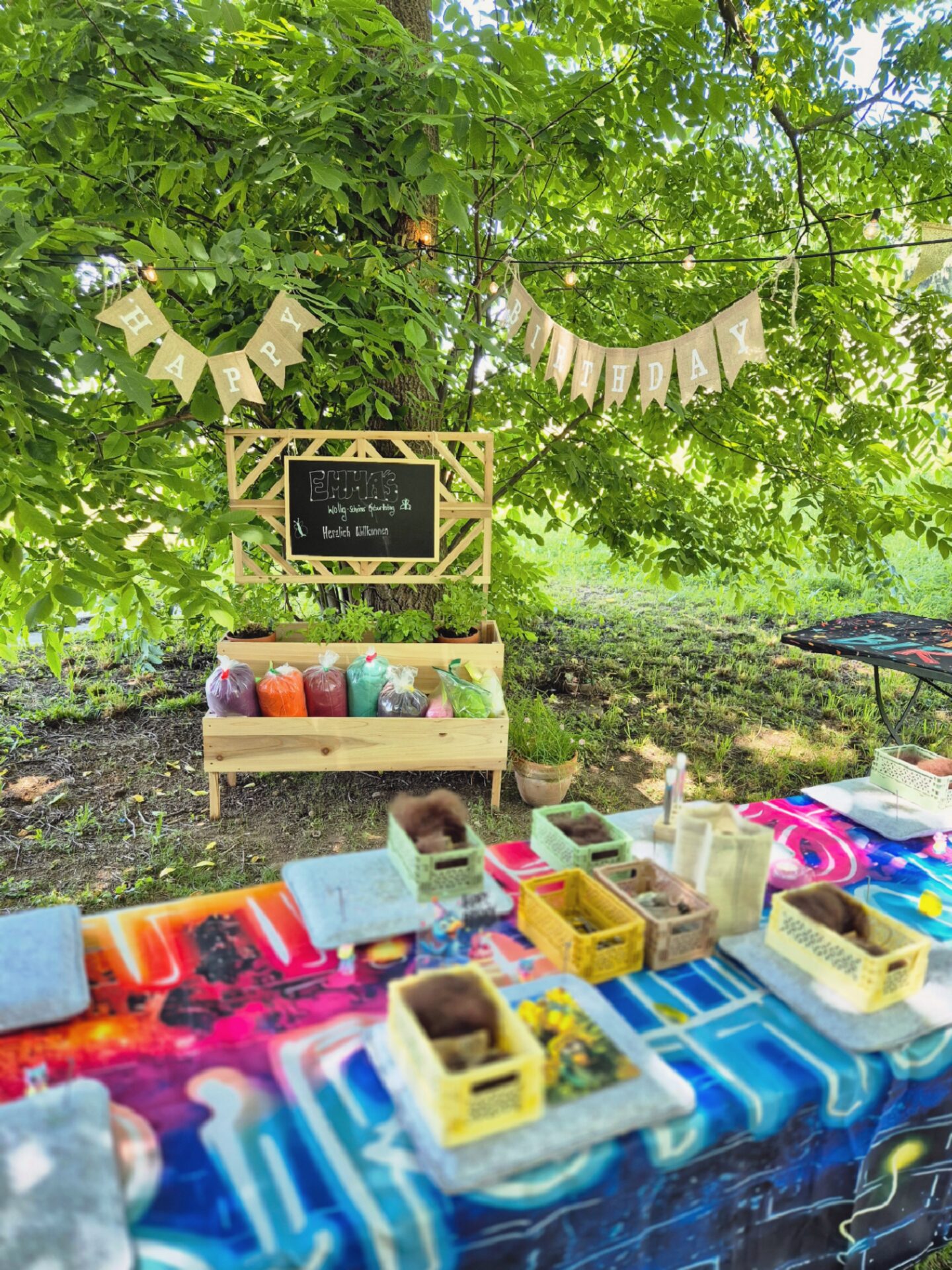 Kindergeburtstag Filzen im Garten